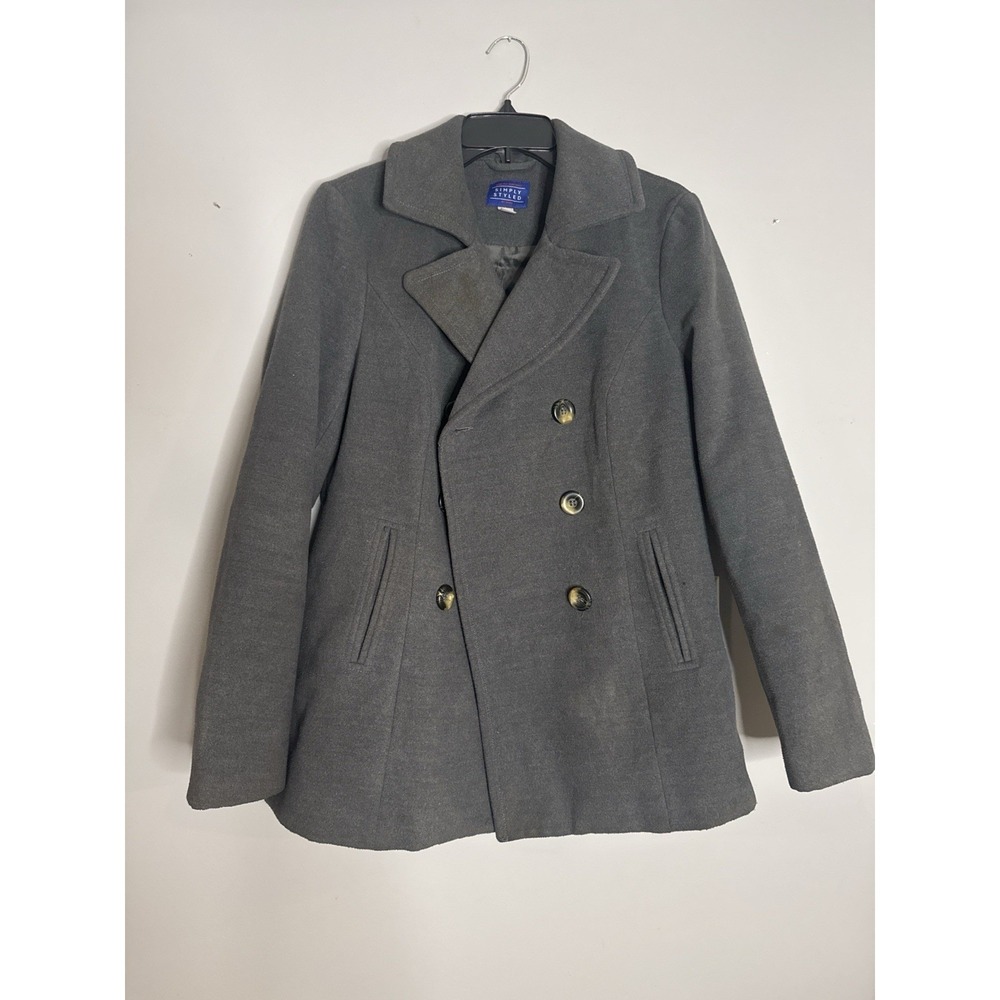 Simply Styled Sears Womens Pea Coat Med. Gray Wool Blend Double Breasted Jacket